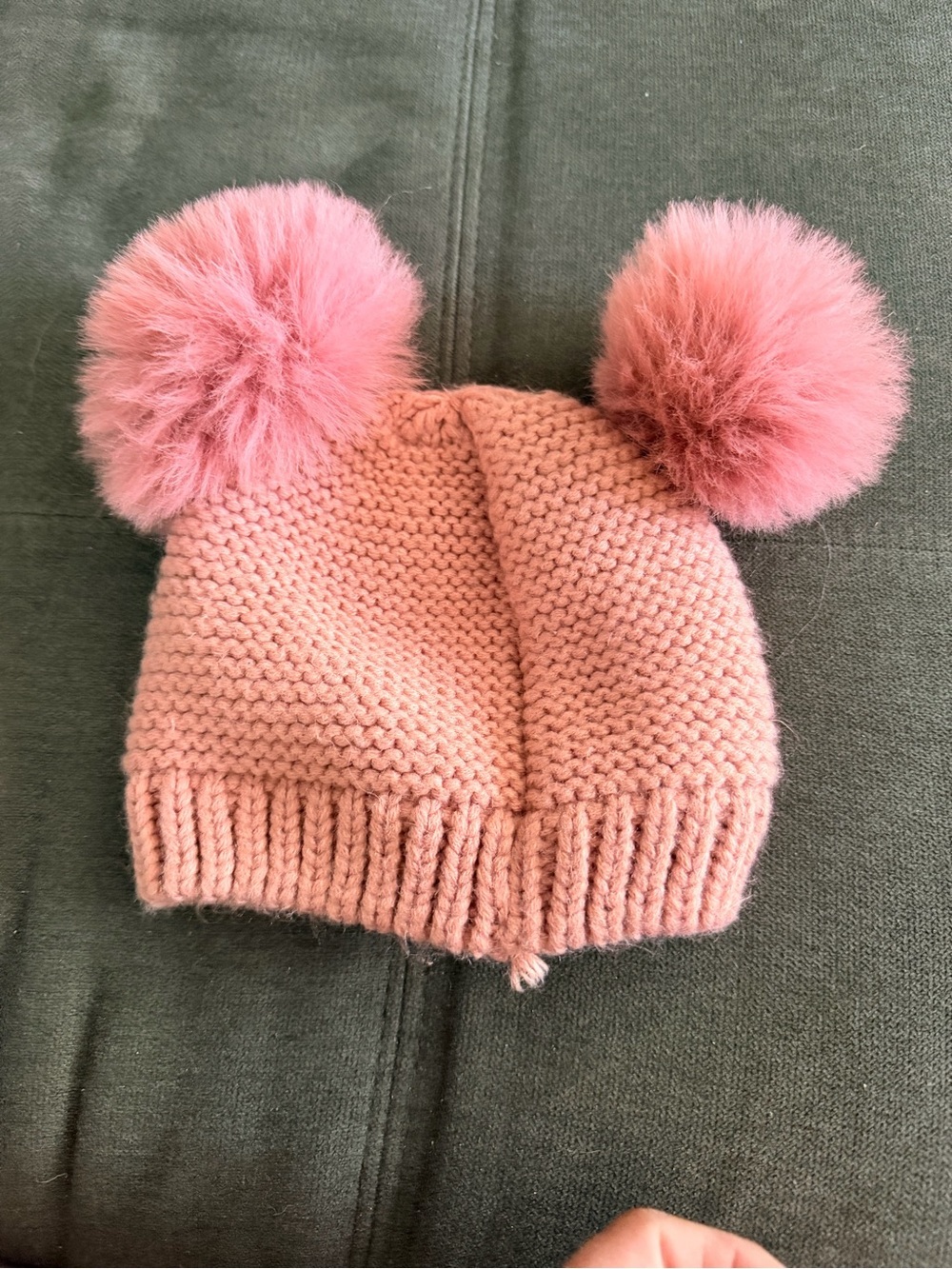 Girls Pink Double Pom Pom Knit Beanie with Embroidered Face - Picture 2 of 4